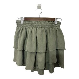 Aerie Sage Green Tiered Layered Raw Hem Mini Skirt Women's Size S